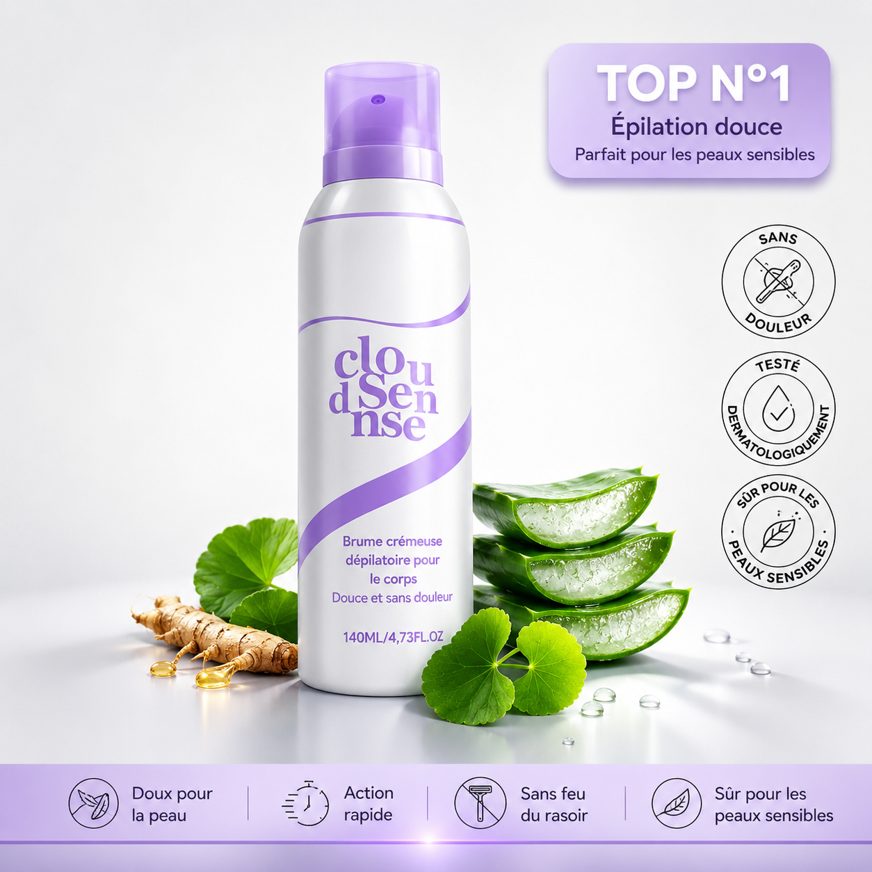 Mousse dépilatoire douce pour le corps